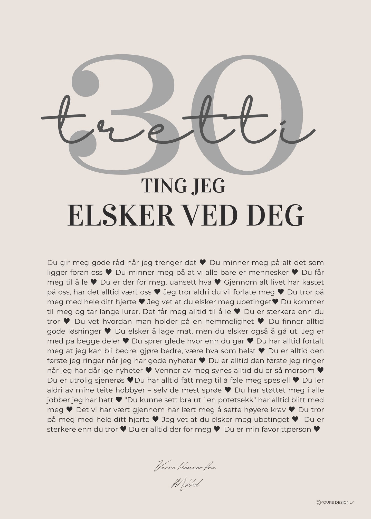 Personlig plakat med tekst