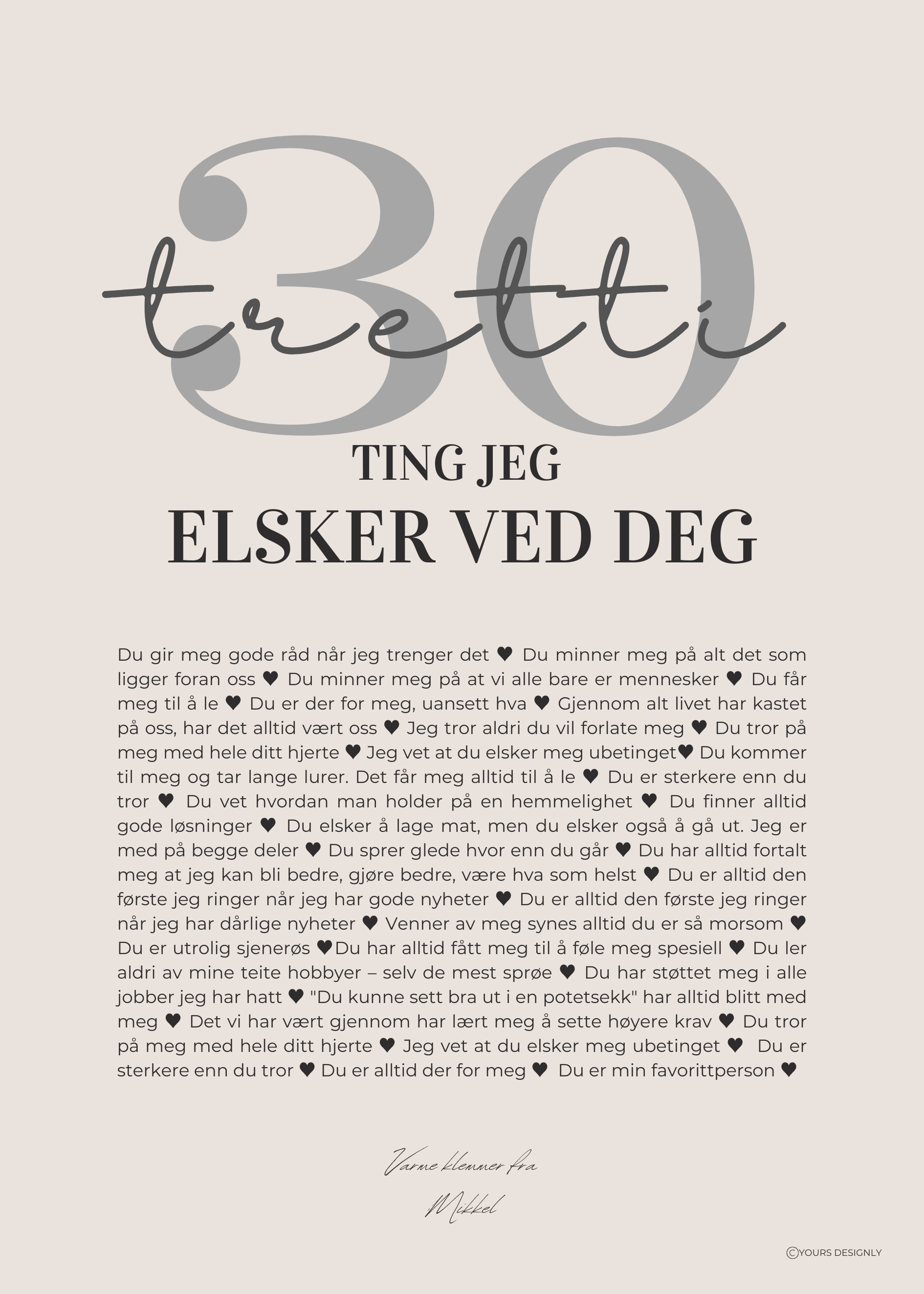 Personlig plakat med tekst