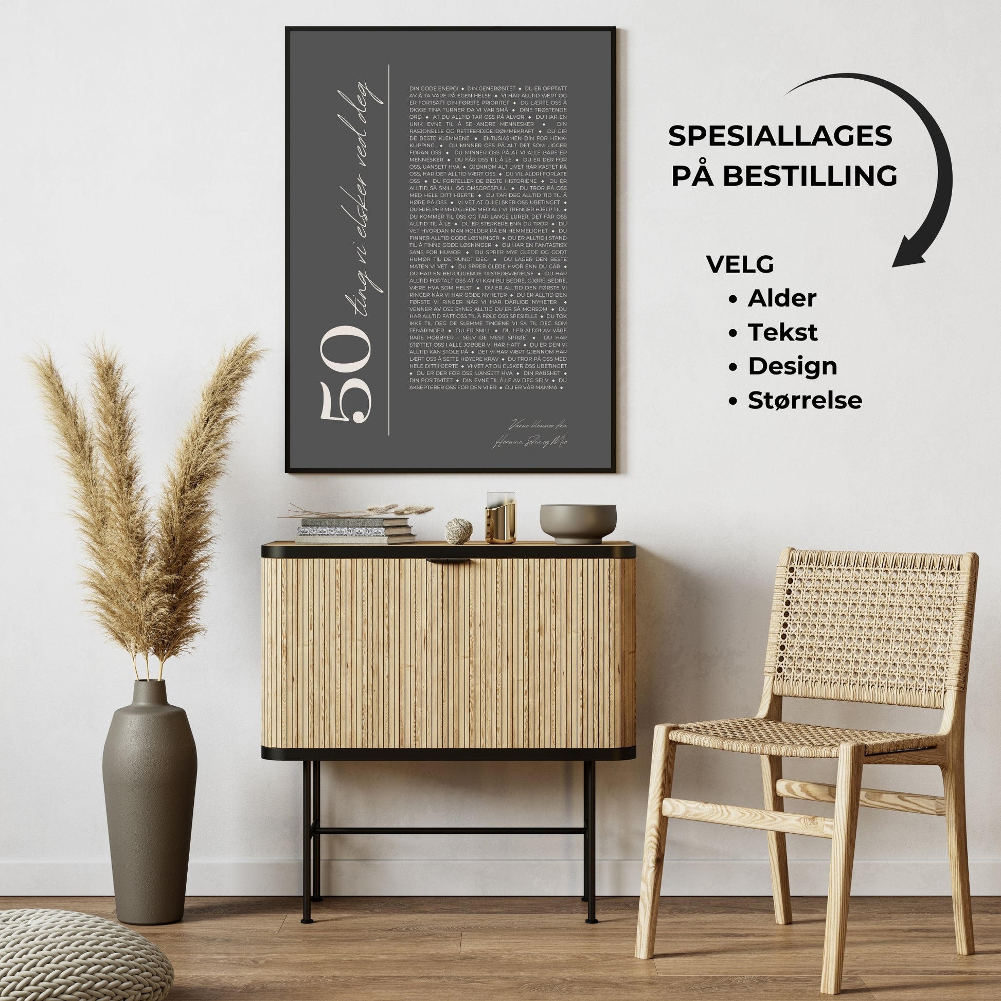 Plakat med personlige ord til mottaker