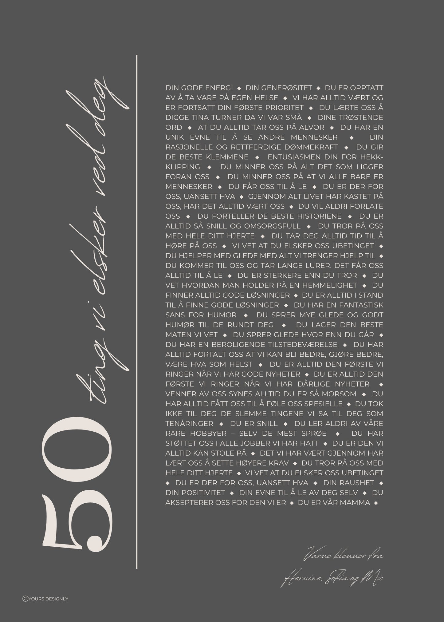 Plakat med personlige ord til mottaker