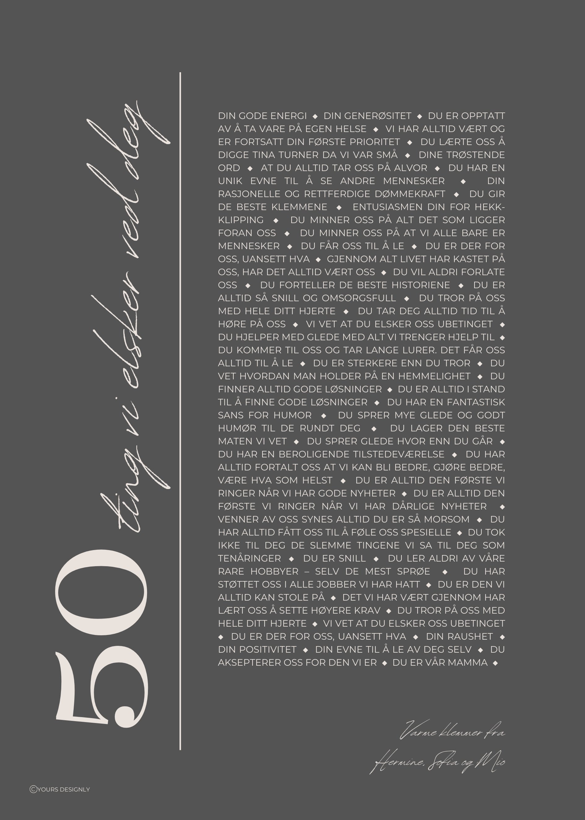 Plakat med personlige ord til mottaker